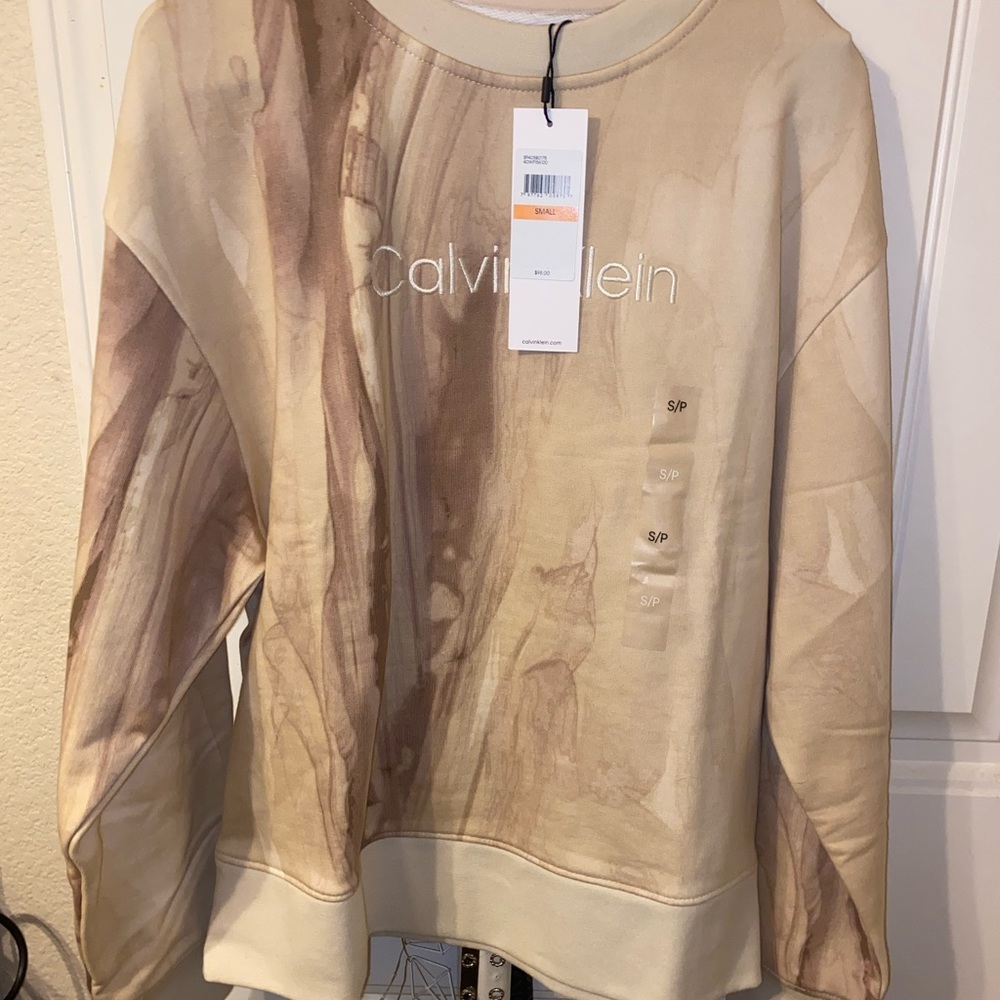 BRAND NEW Calvin Klein tan marble crewneck